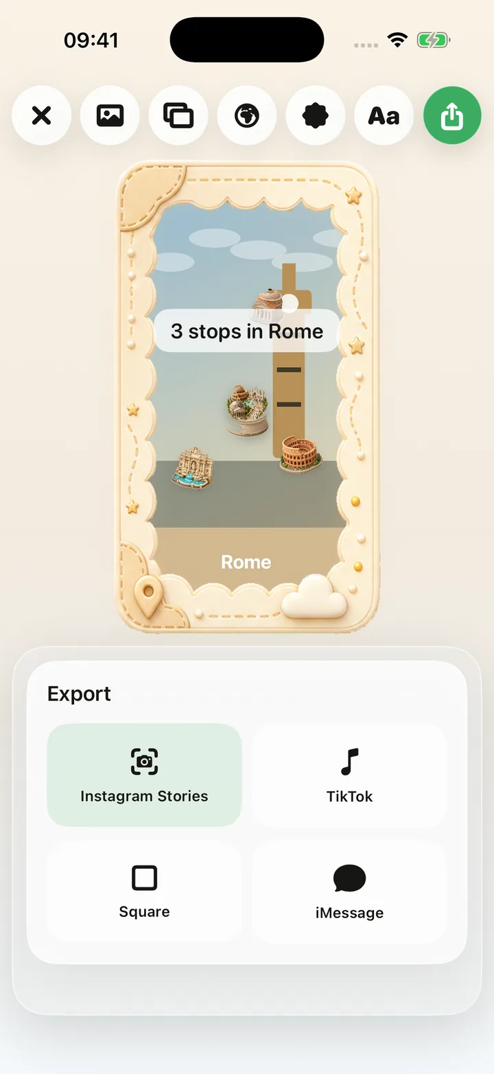 A finished Rome travel Postcard exported from Passported
